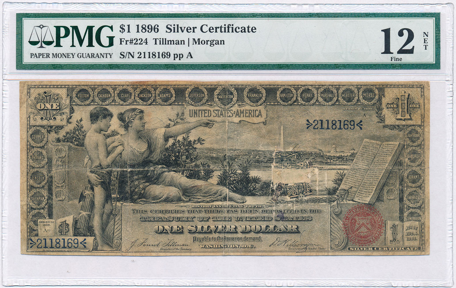 USA. Dolar 1896 Silver Cartificate PMG 12